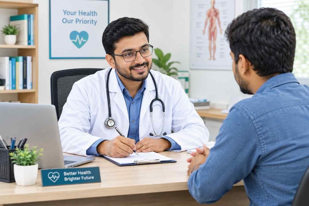 A doctor talking with a patient